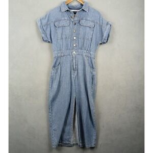 Given Kale Denim Shirt Dress Women Small Blue Elastic Waist Front Slit Button Up